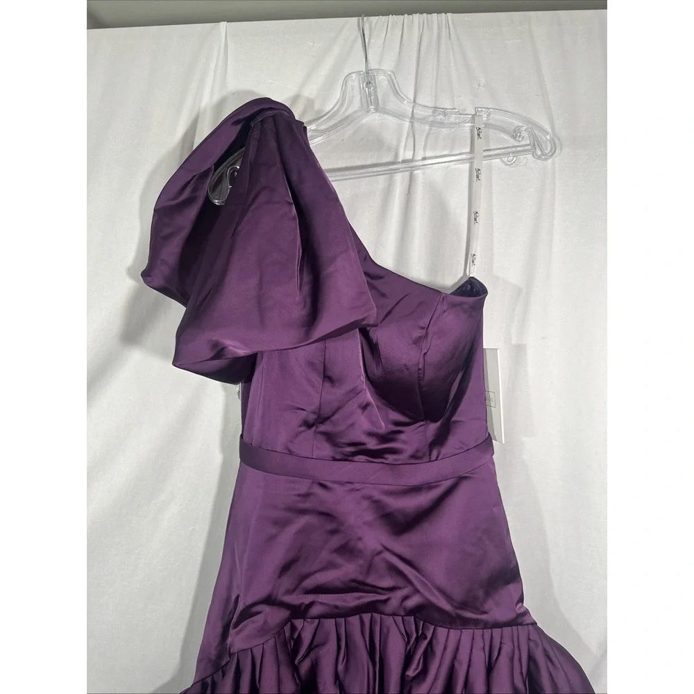 NWD Mac Duggal‎ [  6 ] 20702 High Low Gown with Statement Bow Aubergine S1888 - Picture 7 of 16